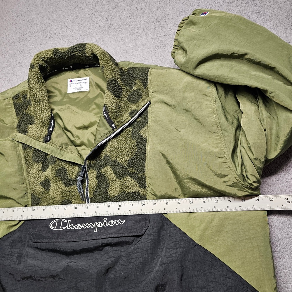 Champion Mens 2XL Anorak Windbreaker Olive Green Black Camo Quarter Zip V7405 - Picture 3 of 14
